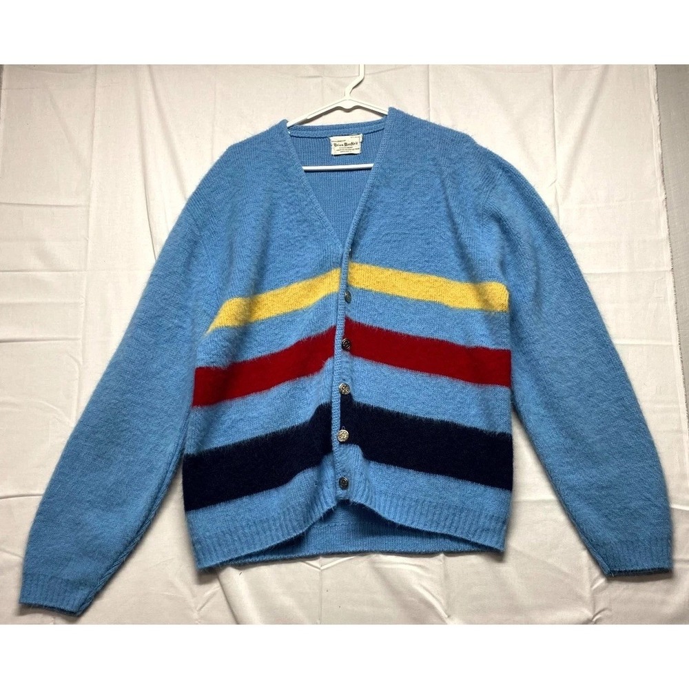 VTG Brian MacNeil Cardigan Sweater Mens Large Blue Striped Knit V Neck Button